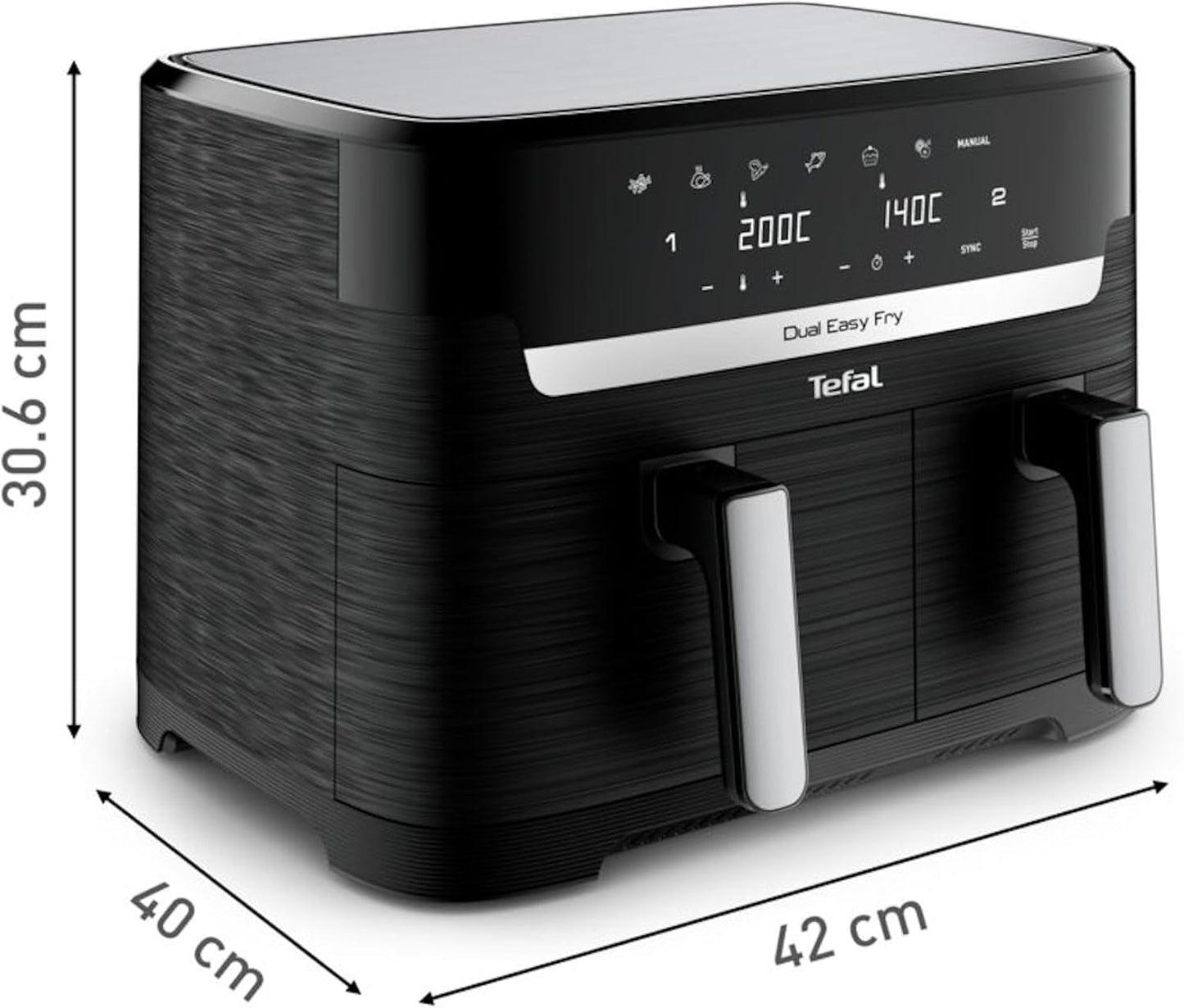 Tefal Dual Easy Fry Hot Air Fryer med to kamre, 5,2/3,1 liters kapacitet, to uafhængige skuffer, 7 programmer Hvidevarer Naty Shop