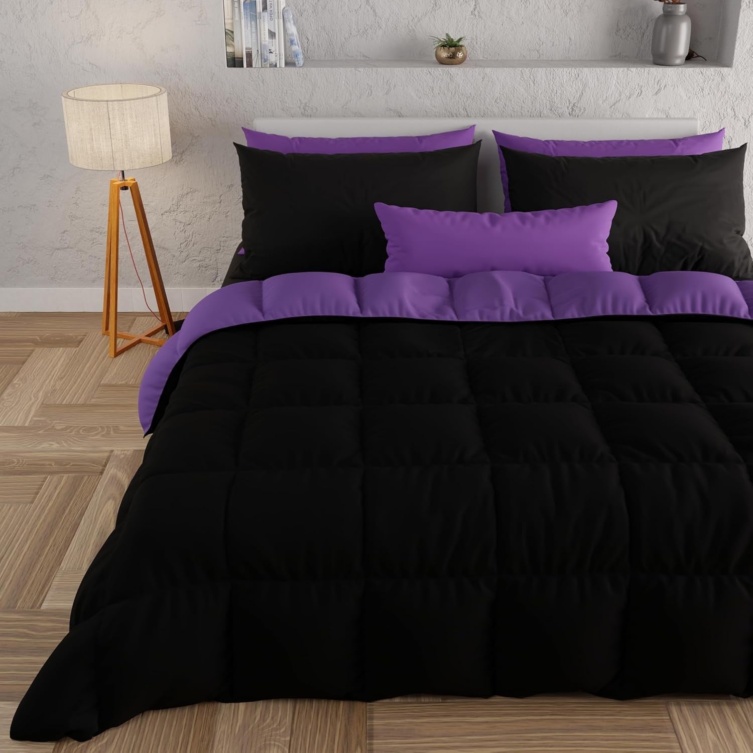 PETTI Artigiani Italiani - Dobbeltseng vinterdyne, maxi, monokrom, dobbeltsidet, hvid, grå, 100% Made in Italy Naty Shop Dyner og dyner Lilla, sort. 160 x 190 cm