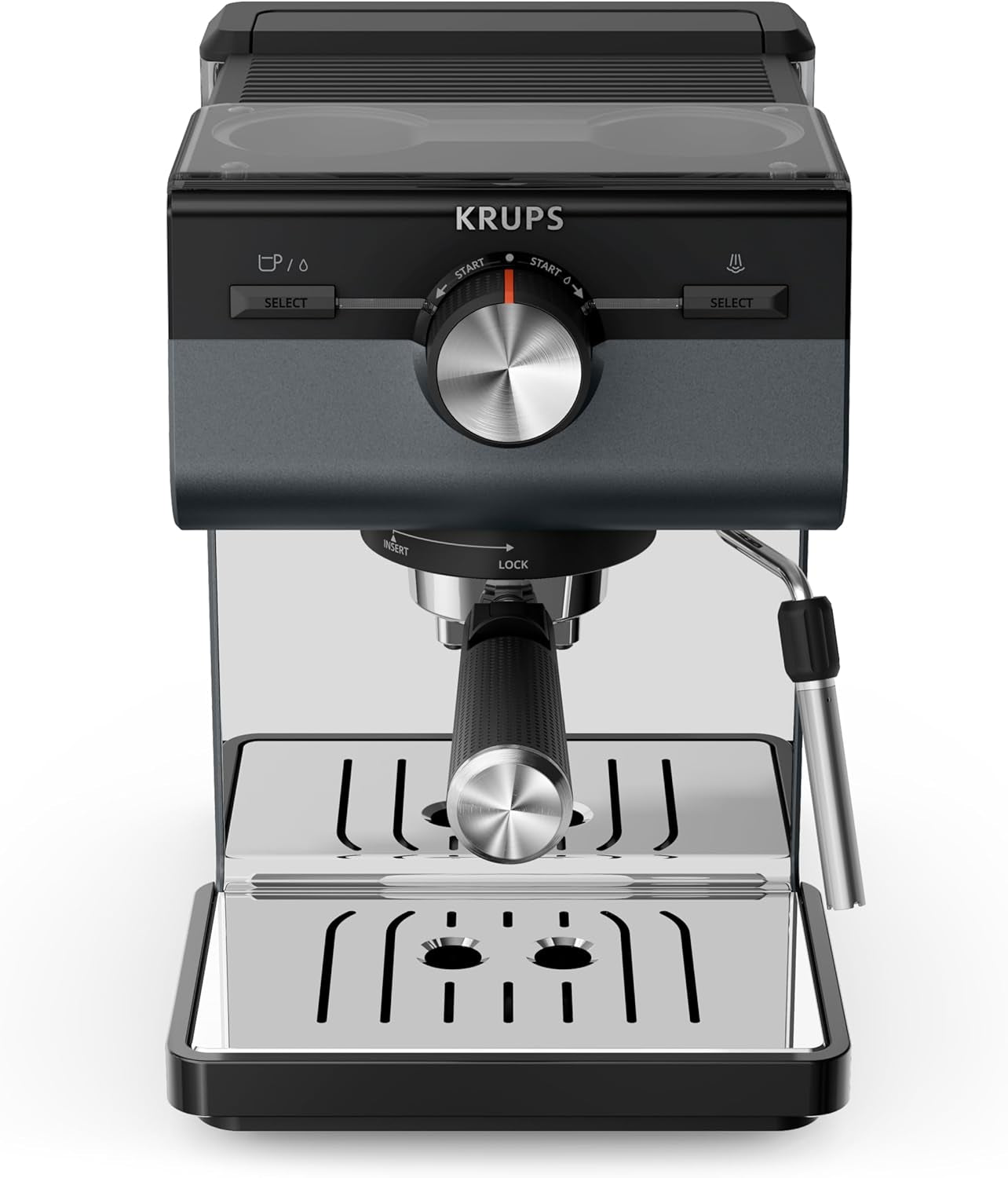 KRUPS Authentic+ espressomaskine, 15 bar, intuitiv betjening, sofistikeret design, dampmundstykke, inklusive udvidet tilbehør, Bullet Dark sølv/rustfrit stål, XP384G10