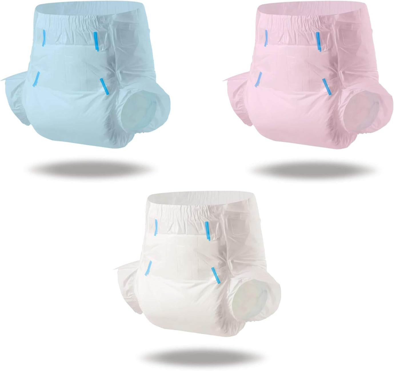 CutiePlusU voksenbleer, tør overflade, maksimal absorptionsevne natten over, engangsinkontinensble - blå, lyserød, hvid, 3-pak (medium 71-96 cm)