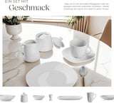 tectake® 12-personers spisestel, 100-delt porcelænsstel, inklusive 12 tallerkener, 12 desserttallerkener, 12 middagstallerkener, 12 kopper, 12 kornskåle, salatskål, mælkekande, sukkerskål