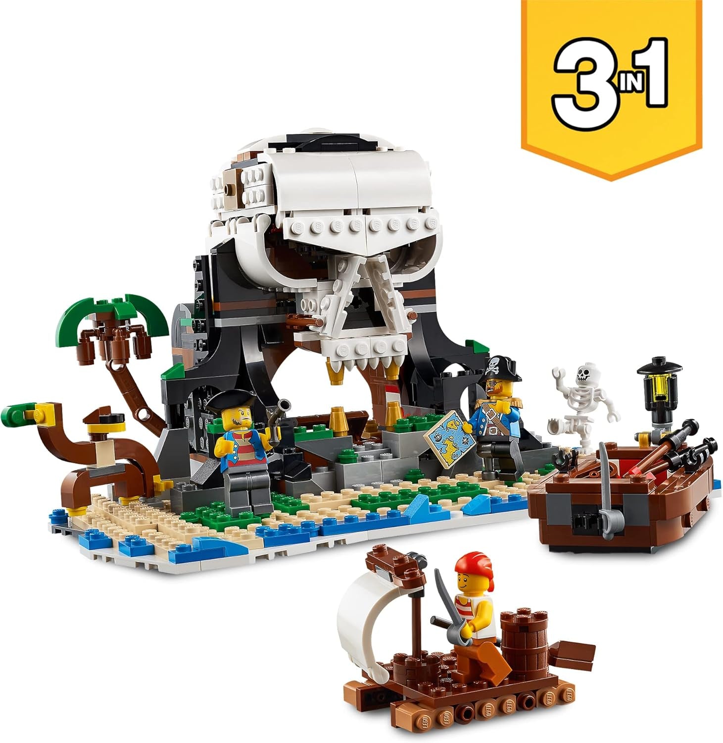 LEGO Creator 3-i-1 piratskibssæt, legetøj med 3 byggemuligheder, byg en piratværtshus eller kraniepiratø, inkluderer 3 rollespilseventyrminifigurer 31109 byggesæt Besuche den LEGO-Store