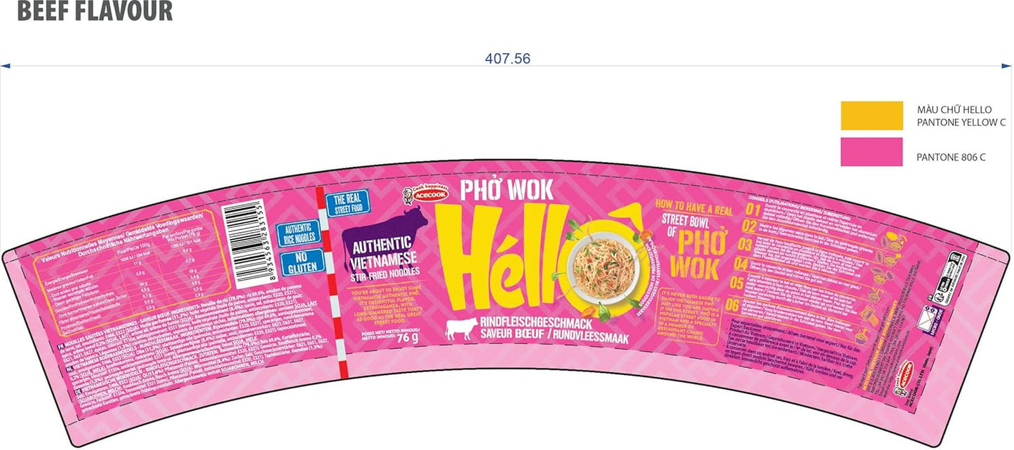 HELLO PHO WOK instant risnudler, oksekød - 1 x 76 g