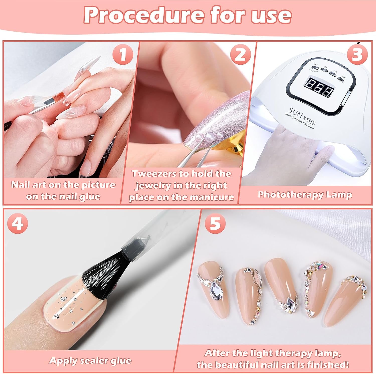 2 Boxen Nail Art Strasssteine, Mit Pincet Nägel Flatback Perlen Nail Charms Mit Kristallen Nagelzubehör Diamanten Edelstahl-Perlen Für Nagelschmuck