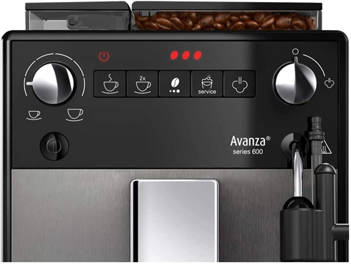 Melitta Avanza - Fuldautomatisk espressomaskine med mælkesystem, espressomaskine med kværn og ekstra stor vandtank (1,5 l) til f.eks. cappuccino eller espresso, mystisk titan