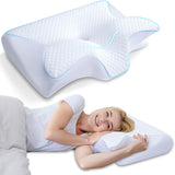 HOMCA nakkepude ortopædisk pude 2 i 1 memoryskum pude nakkestøttepude Ergonomisk hovedpude til ryg-, side- og mavesmerter, 60 X 13/11 X 40 cm Cervikale ortopædiske puder Naty Shop White