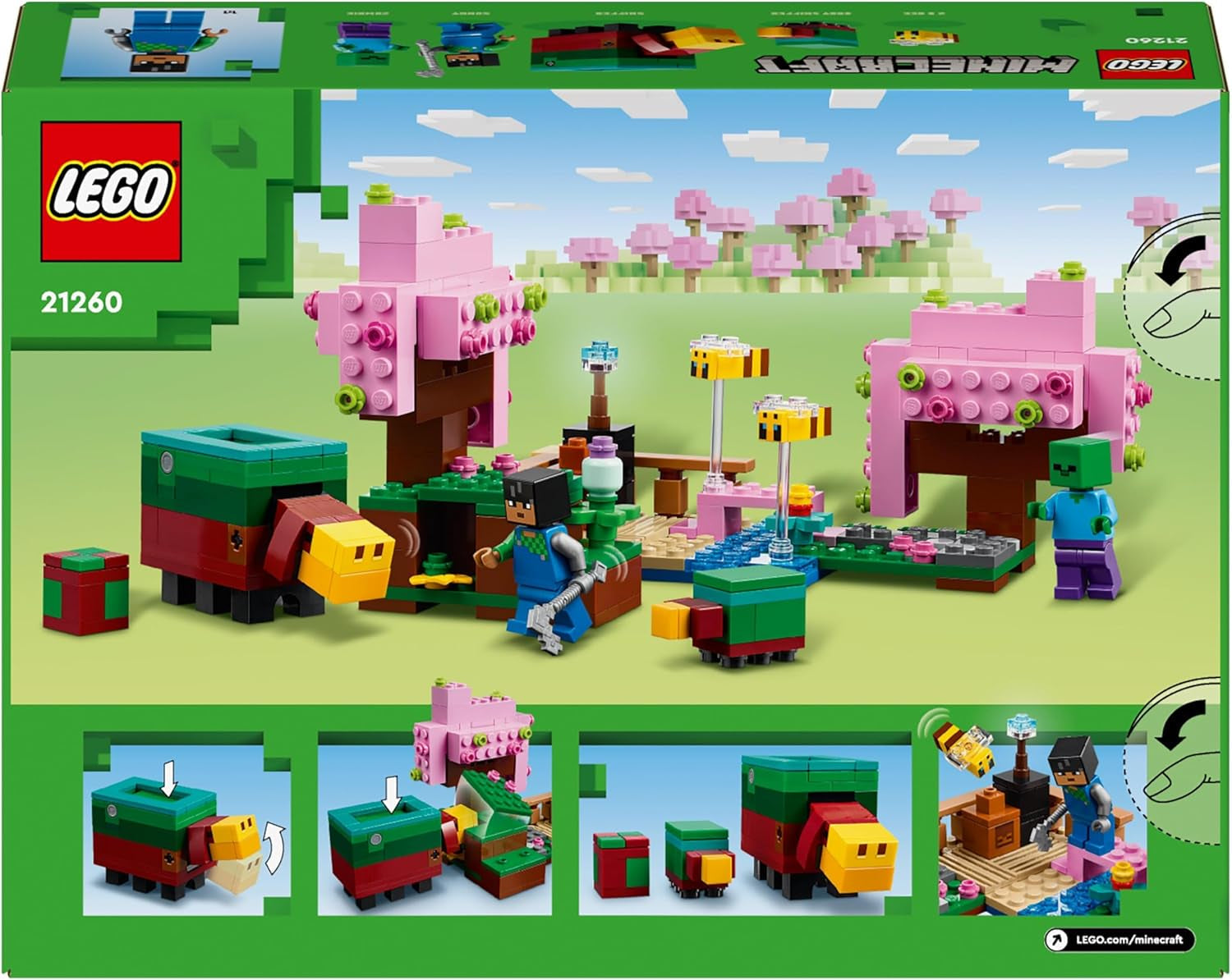 LEGO Minecraft Cherry Blossom Orchard Legetøjshave at udforske med solrig, sniffer, zombie og bier Gamergave til drenge og piger 8 år gamle 21260 byggesæt Beuche den LEGO-Store