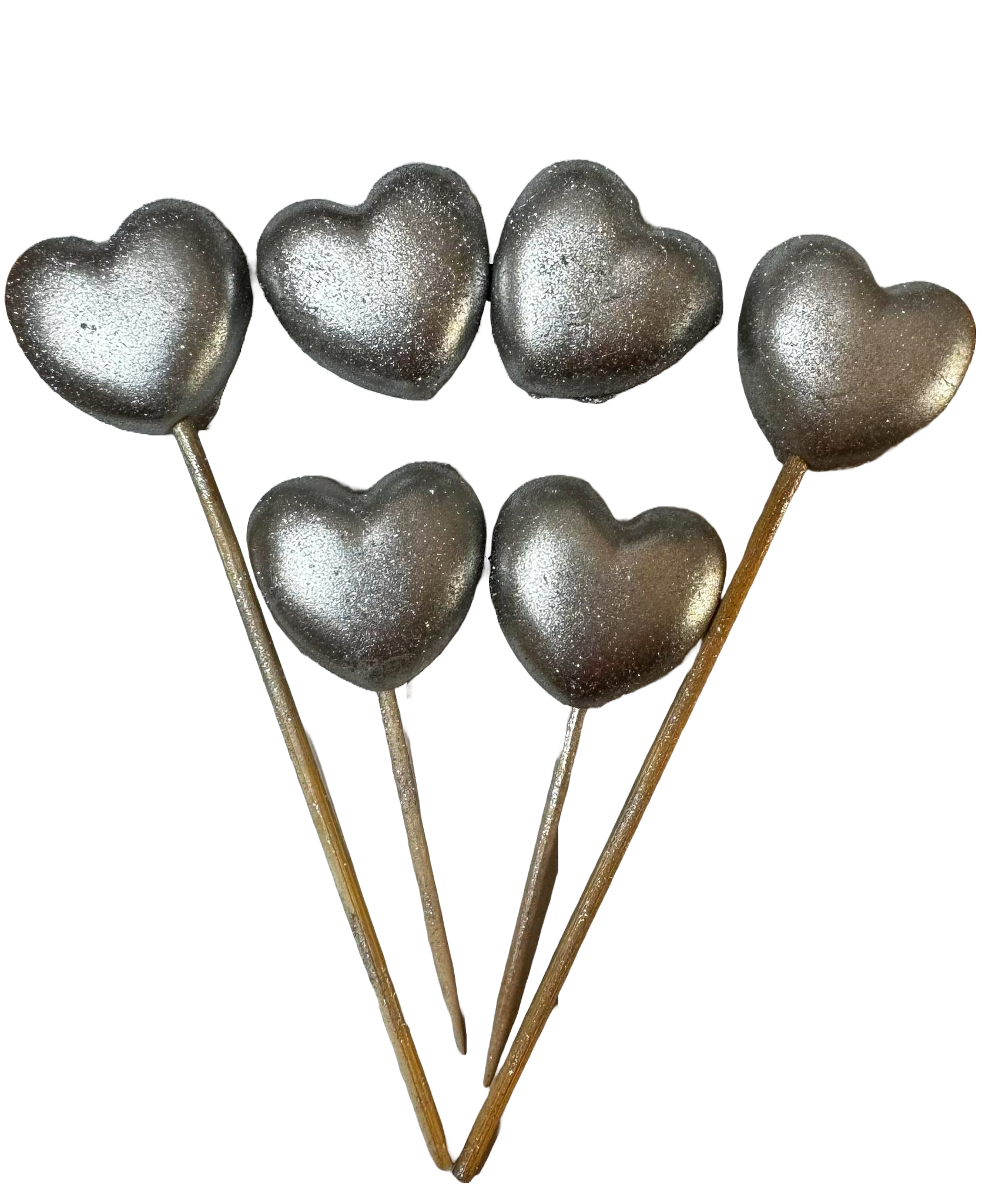 Sæt med 6 spiselige sukkerdekorationer, Sølvhjerter Naty Shop Sugar Paste Decorations