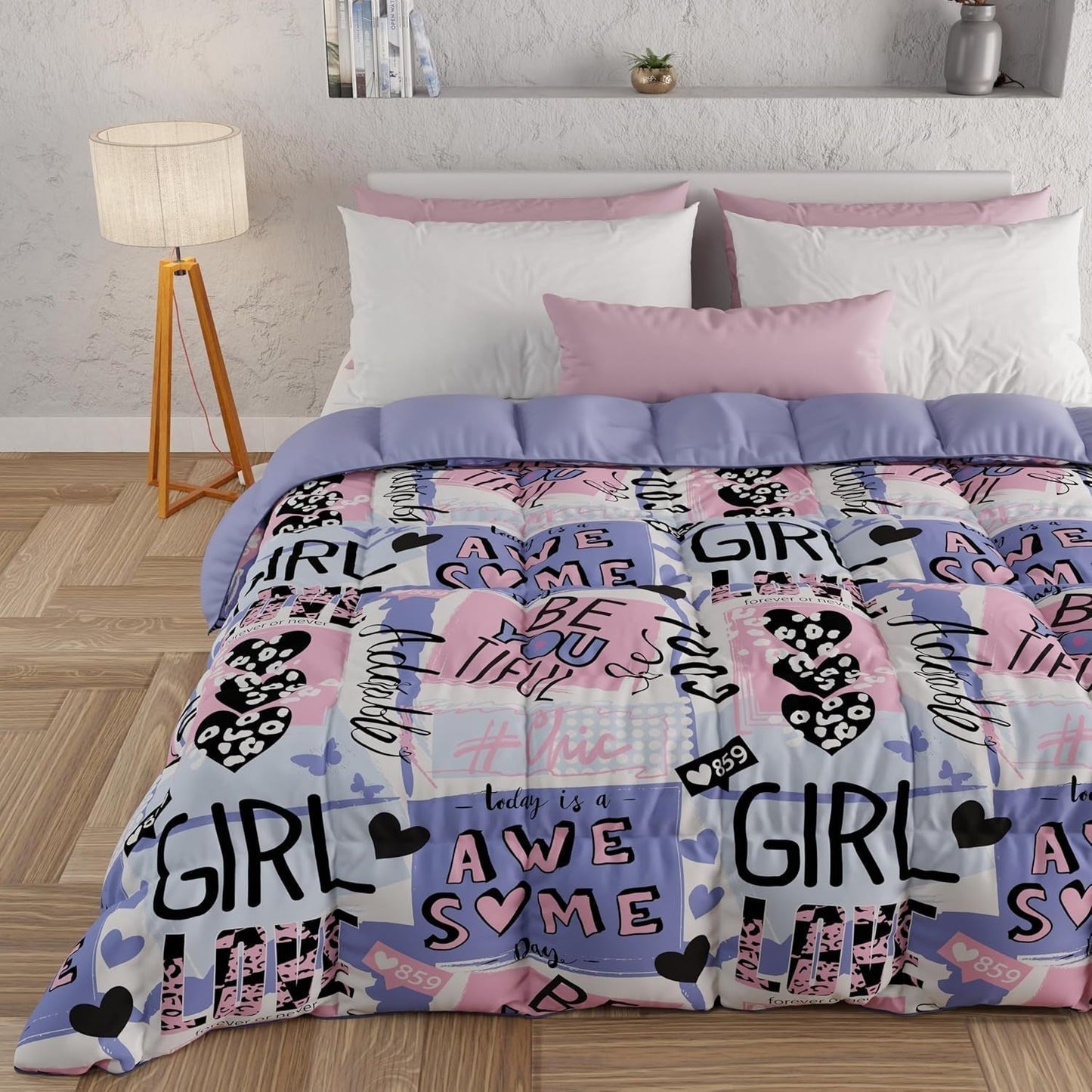PETTI Artigiani Italiani - Vinterdyne, Vinterdyne, Enkel quilt, Dobbeltsidet, Monocolor og digital print, 100 % allergivenligt mikrofiber, Made in Italy Dyner og dyner Naty Shop Girlcool 160 X 190 Cm