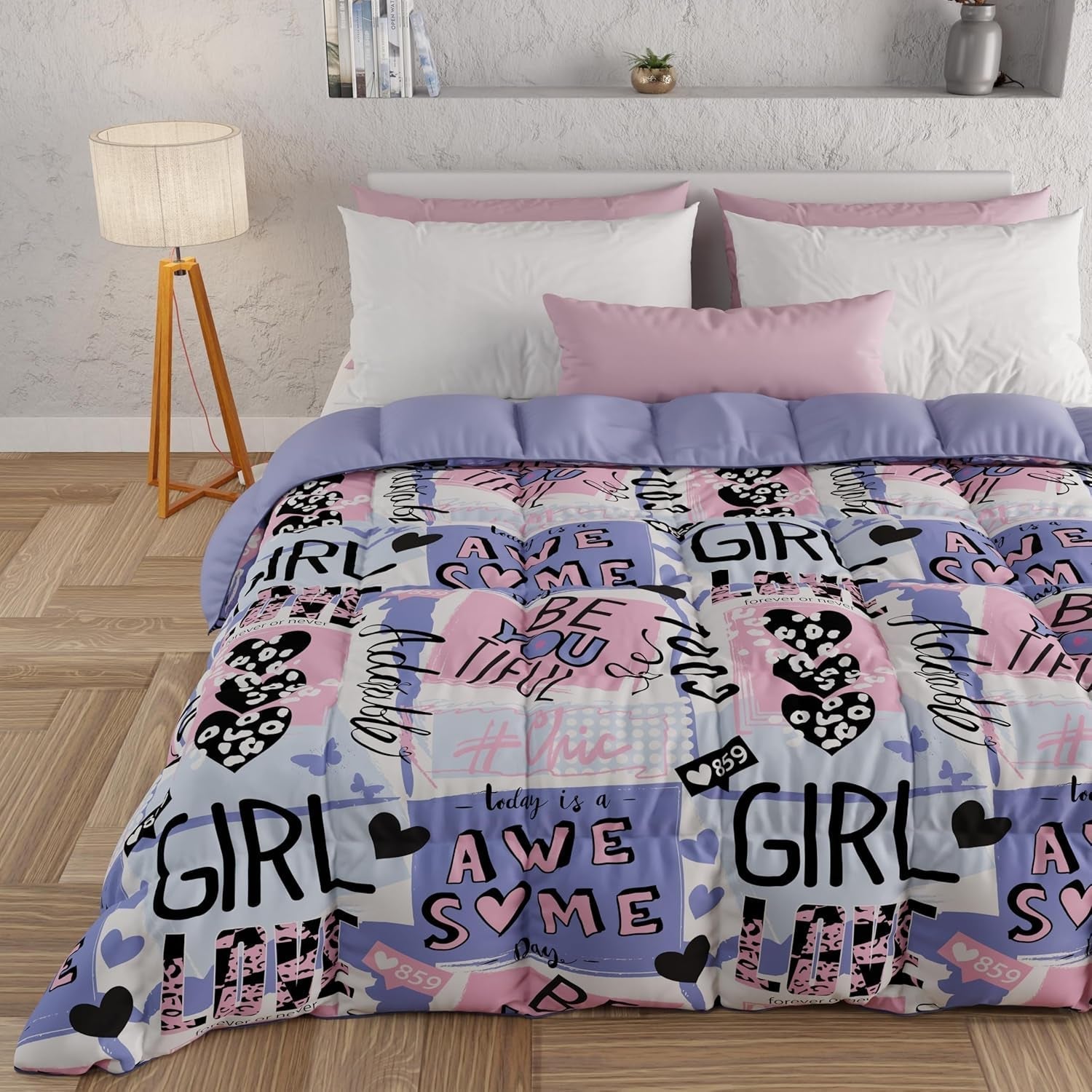 PETTI Artigiani Italiani - Vinterdyne, Vinterdyne, Enkel quilt, Dobbeltsidet, Monocolor og digital print, 100 % allergivenligt mikrofiber, Made in Italy Dyner og dyner Naty Shop Girlcool 160 X 190 Cm