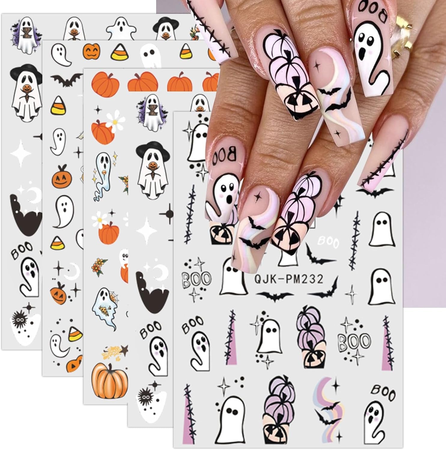 JMEOWIO Nagelsticker Halloween 9 Blatt Nail Art Sticker Selbstklebend Nagelaufkleber Süßes Gespens Kürbis Dekoration Nageldesign Zubehör
