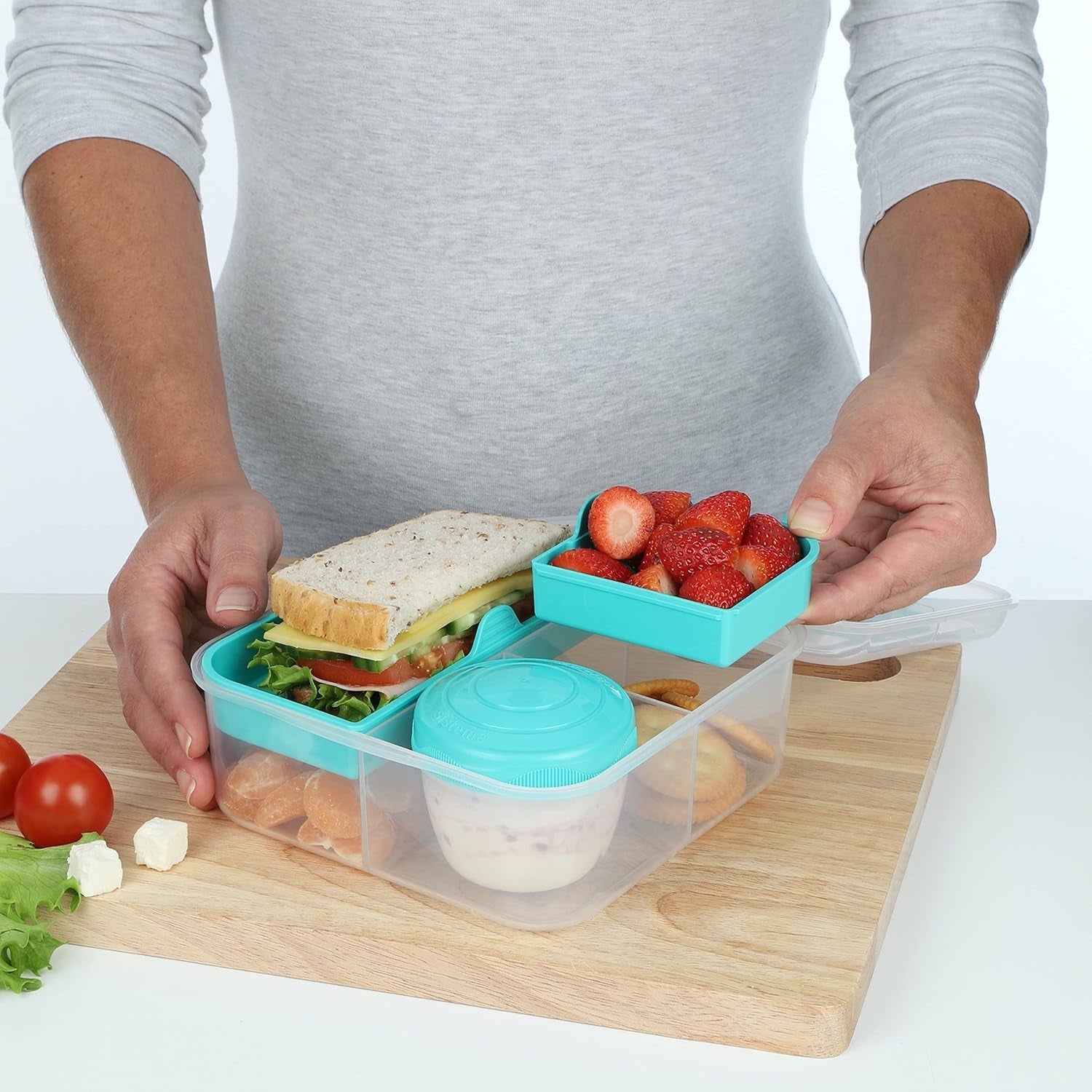 Bento Box TO GO madkassesystem med rum | 1,25 L madpakke med yoghurt/frugtbeholder | for børn og voksne l | BPA-fri Minty Teal [21685-8T], mintgrøn Naty Shop madopbevaringsbokse