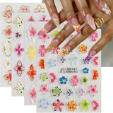 JMEOWIO 3D Nagelsticker Farverig Flower Nail Art Sticker Selbstklebend Nagelaufkleber 5D Stereoskopisk Forår Sommer Blomsterdekoration Nageldesign Tilbehør 4 Blatt