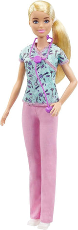 GTW39 Barbie Doll - Sygeplejerske (ca. 30 cm) med printet top og lyserøde bukser, hvide sko og stetoskop, fantastisk gave til børn fra 3 år og opefter