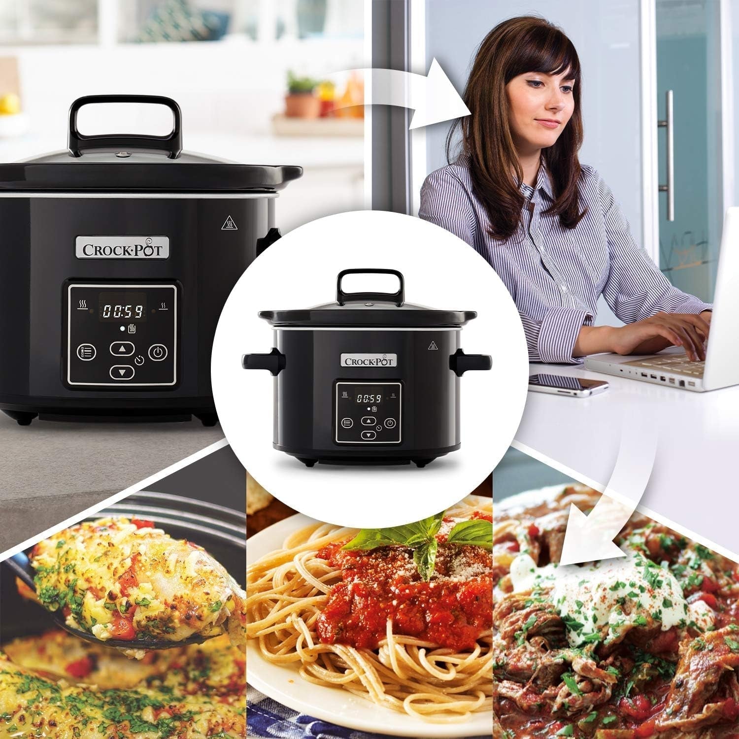 Slow cooker digital Crockpot, holde varm funktion, 2,4 liter (1-2 personer) Slow Cooker Naty Shop