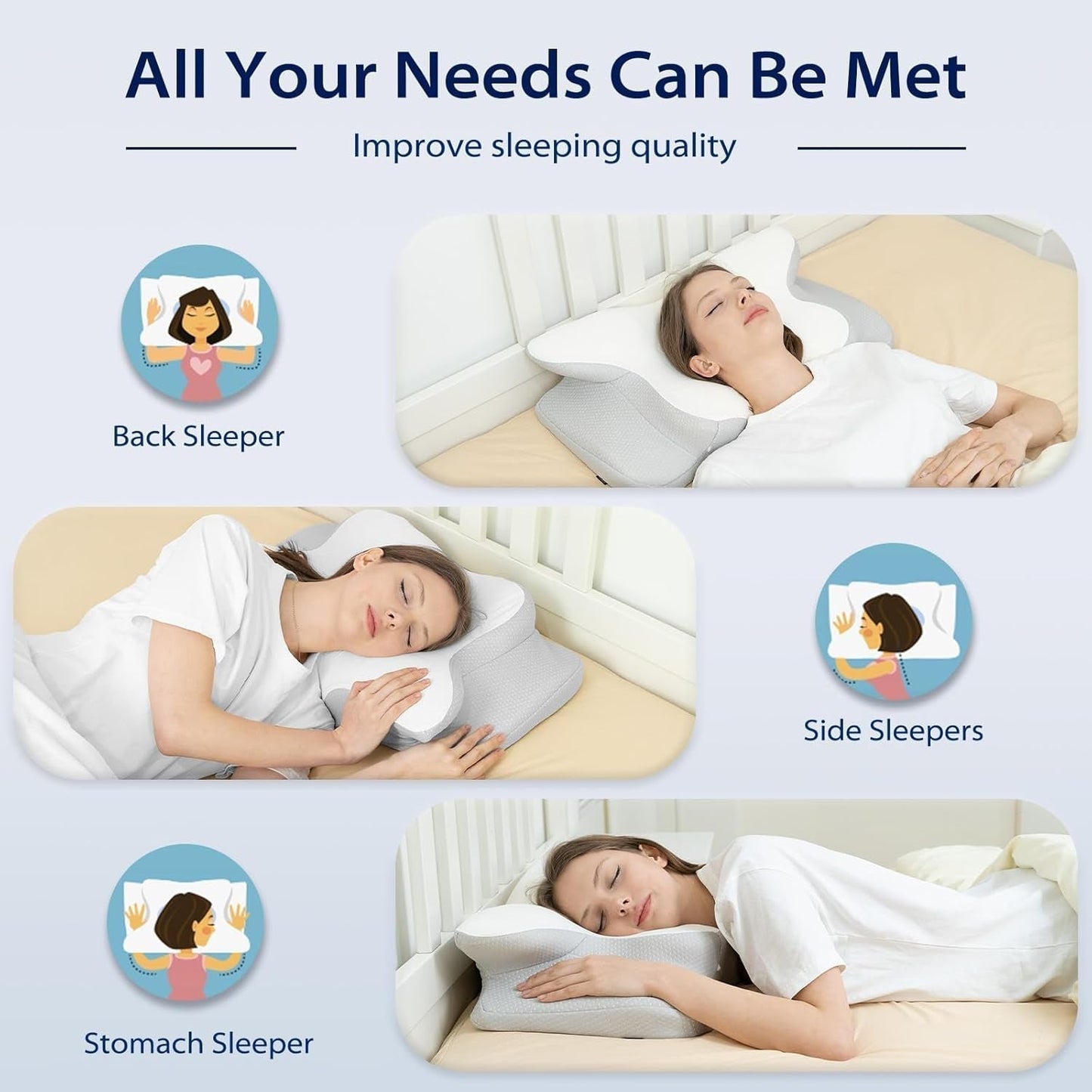 HOMCA Nakkepudepude, Memory Foam Ergonomisk pude 3D-kølepudebetræk til liggende, side- eller liggende stilling, 62 X 41 X 9,5/12,5 cm Cervikale ortopædiske puder Naty Shop