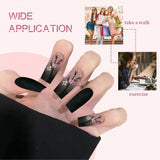 24 stk Autumn Black French Press Negle Pink Flower Lange negle lim på falske negle Autumn falske negle sæt med tilbehør