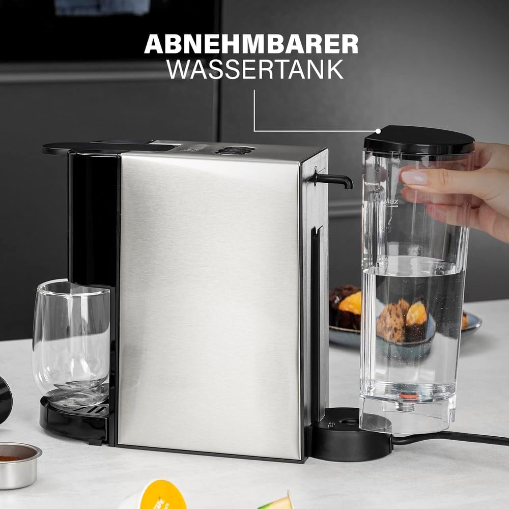 Princess 4 i 1 multikapsel espressomaskine - 1450 watt, kapsler, bælg, malet kaffe, BPA fri, 249450, 01.249450.01.001, sort, sølv