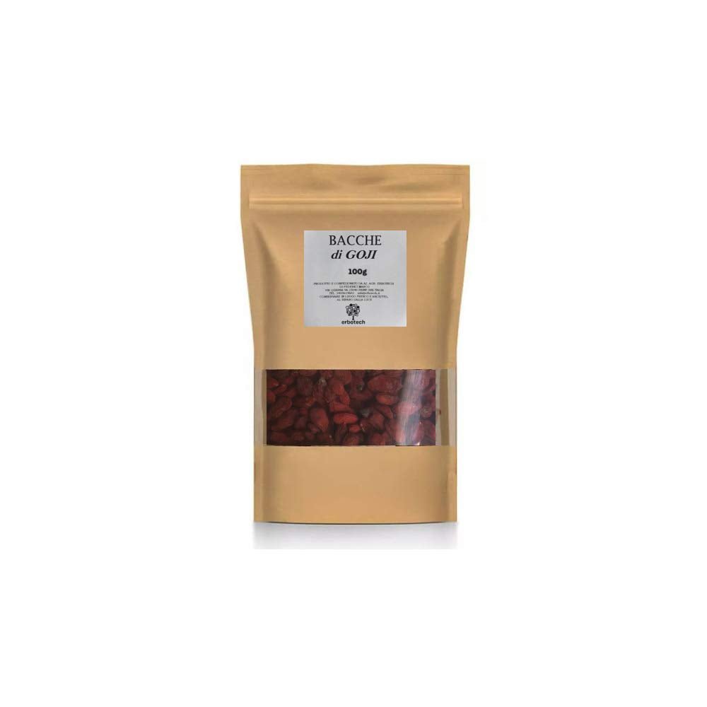 ERBOTECH Gojibær 200 g, gojibær med højt vitaminindhold, tørrede frugter uden sukker og svovl, naturlige og energirige superfoods, Made in Italy Dehydrerede produkter Naty Shop 100 G