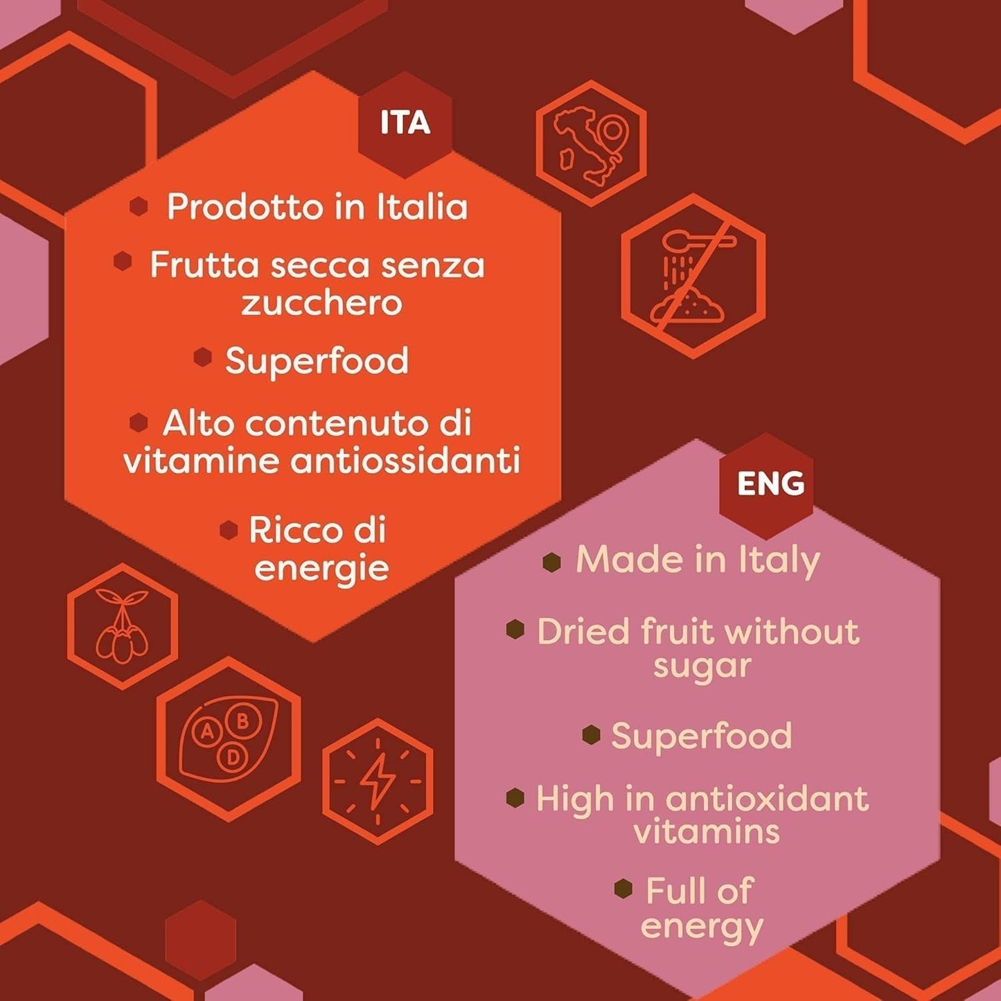 ERBOTECH Gojibær 200 g, gojibær med højt vitaminindhold, tørrede frugter uden sukker og svovl, naturlig superfood og rig på energi, Made in Italy Dehydrerede produkter Naty Shop