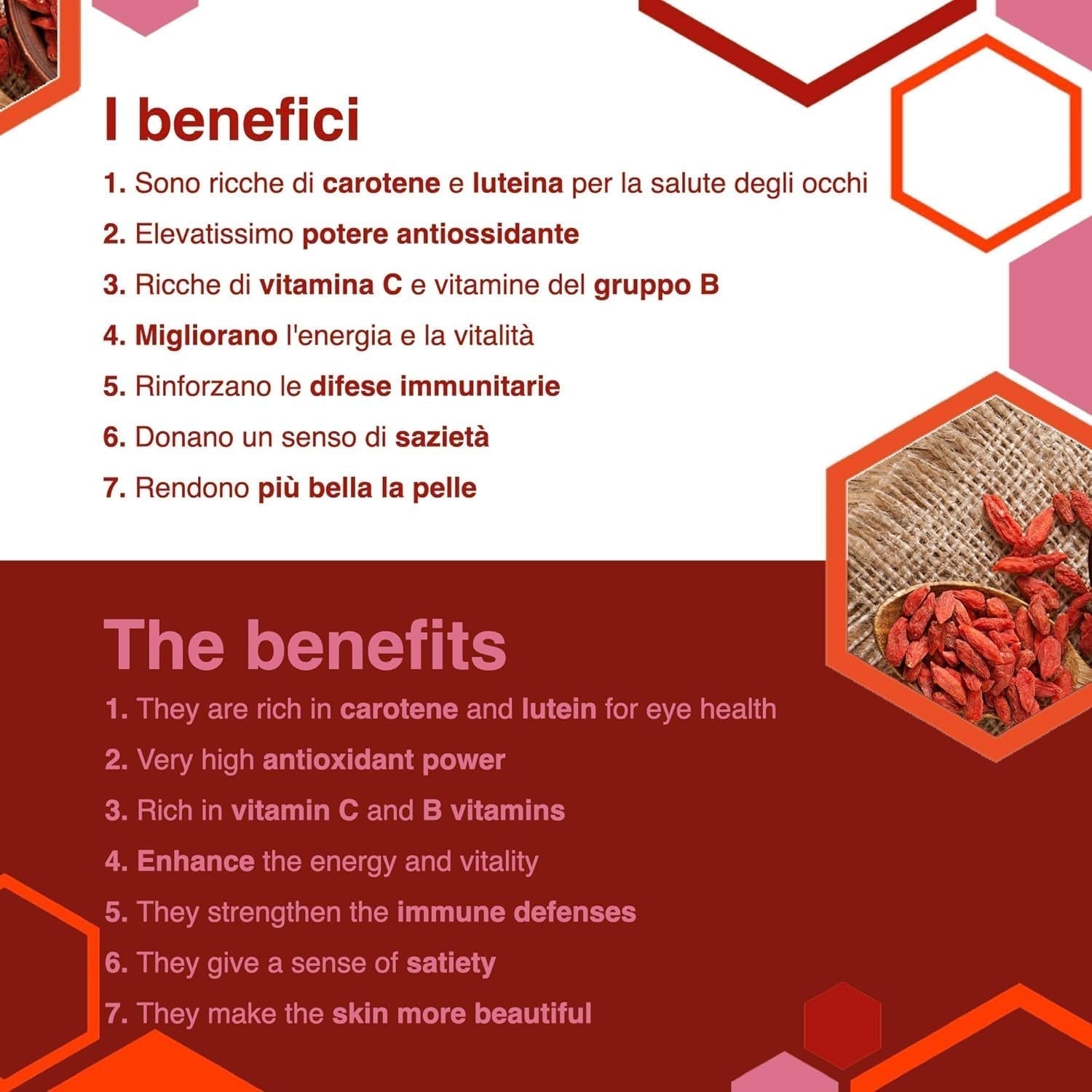ERBOTECH Gojibær 200 g, gojibær med højt vitaminindhold, tørrede frugter uden sukker og svovl, naturlig superfood og rig på energi, Made in Italy Dehydrerede produkter Naty Shop