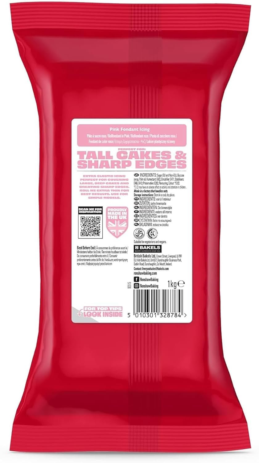 Extra Fondant Pink 1 kg - Ekstra elastisk fondant med vaniljesmag, perfekt til dækning af kager - Pink - 1 kg Sugar Paste Naty Shop