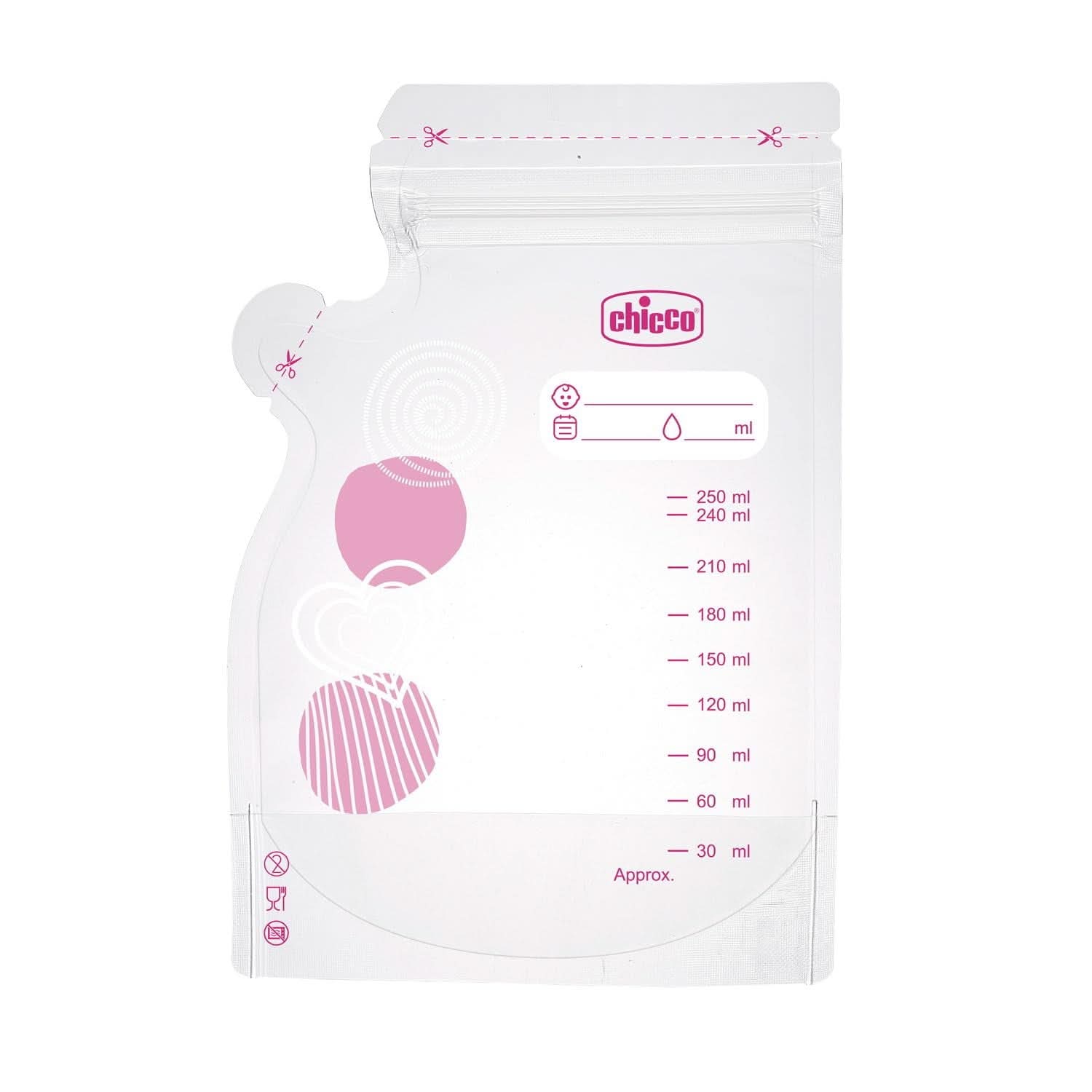 Chicco mælkepose med 30 stykker, Lækagesikker, 250 ml Tilbehør Mad og Amning Bebe Naty Shop