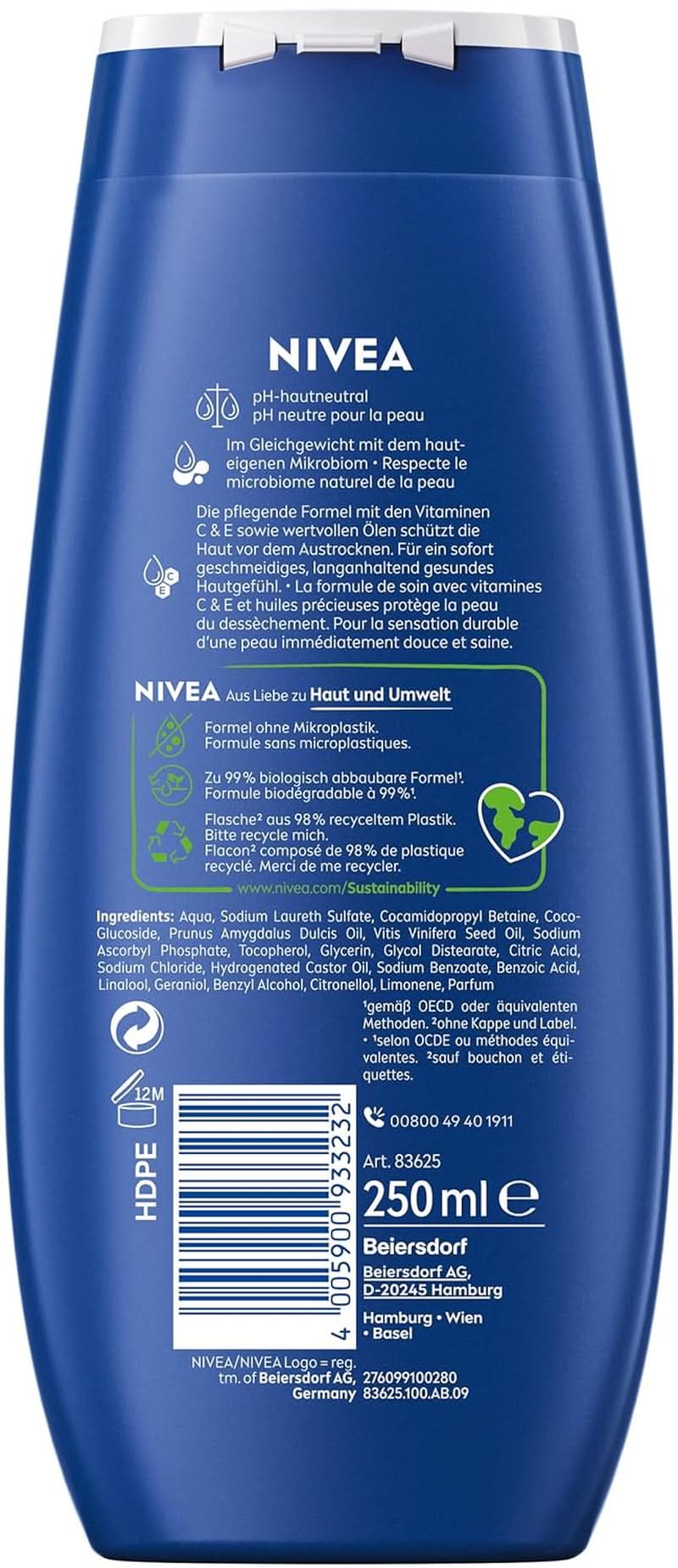NIVEA Creme Care, shower gel med vitaminer og æteriske olier, 250 ml Shower and bath Naty Shop