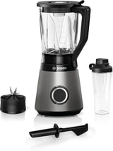 Bosch Standmixer Vitapower Serie 4 MMB6174SN, Verbesserte Version, Hochwertige Edelstahl-Klingen, 1,5L Glasbeholder, 0,6L To-Go-Flasche, Spülmaschinenfeste Teile, 30.000 U/Min, 1200 W, Silver Kitchen Naty Shop Single Standmix 2-