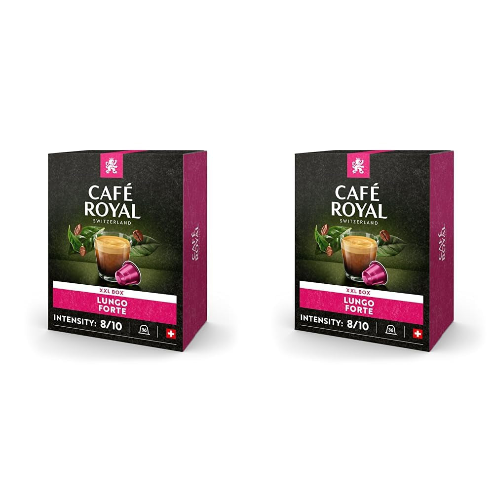 Café Royal Lungo Forte 36 Kapsel til Nespresso Kaffemaskine - 8/10 Intensitet - UTZ-certificeret Kaffeekapsel af Aluminium (Packung med 2)