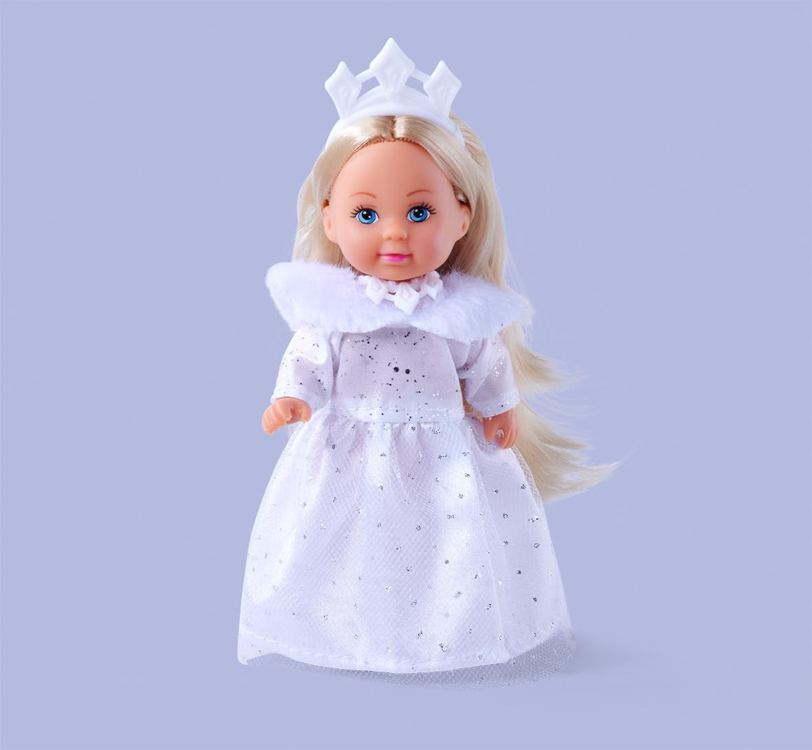 Simba Evi Princess of Love's Dreams, Legedukke i en drømmende vinterkjole med pelsstrimler og glitterelementer, 12 cm, 3 år og opefter