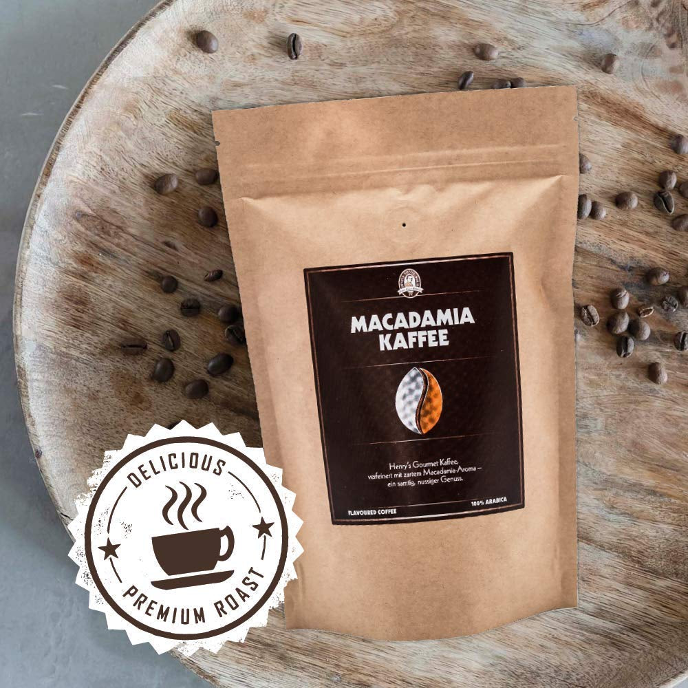 Henry's Macadamia Coffee 1000g - vores raffinerede gourmetkaffe med de fineste smagsvarianter - håndværksristet - premium kaffebønner