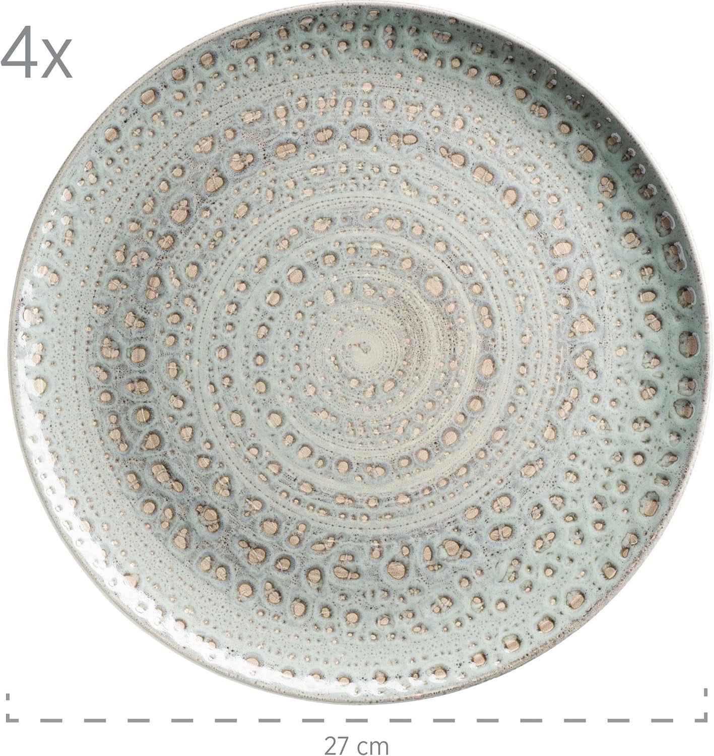 MÄSER 931744 Spicy Market Series, håndmalet porcelænssæt til 4 i vintage middelhavsdesign, 16-delt keramisk kombinationssæt, grønt, stentøj