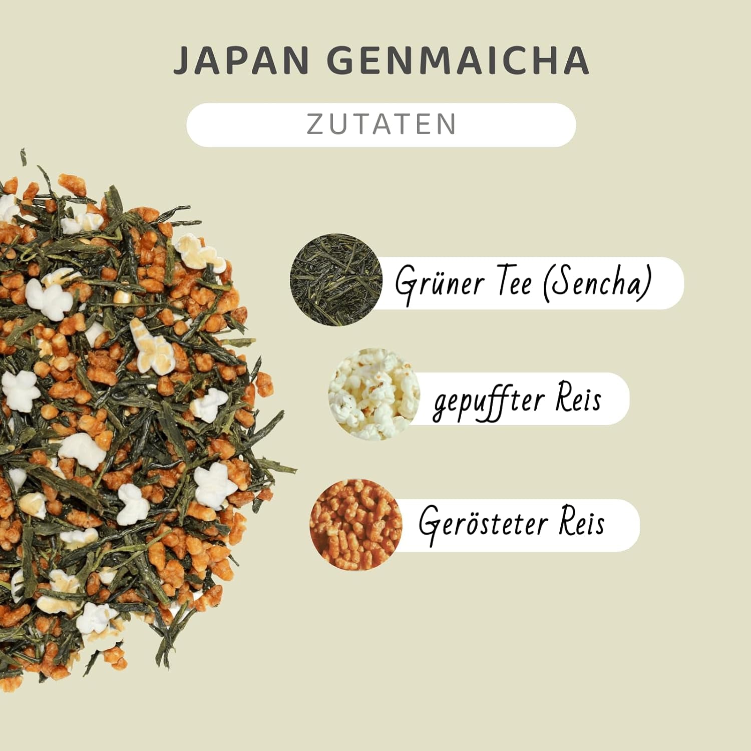 Genmaicha japansk grøn te med ristede ris, 50% Kagoshima Sencha, Premium løs grøn te, traditionel blanding, ingen tilsat smag, 100g | Wondertea Japansk grøn te Genmaicha
