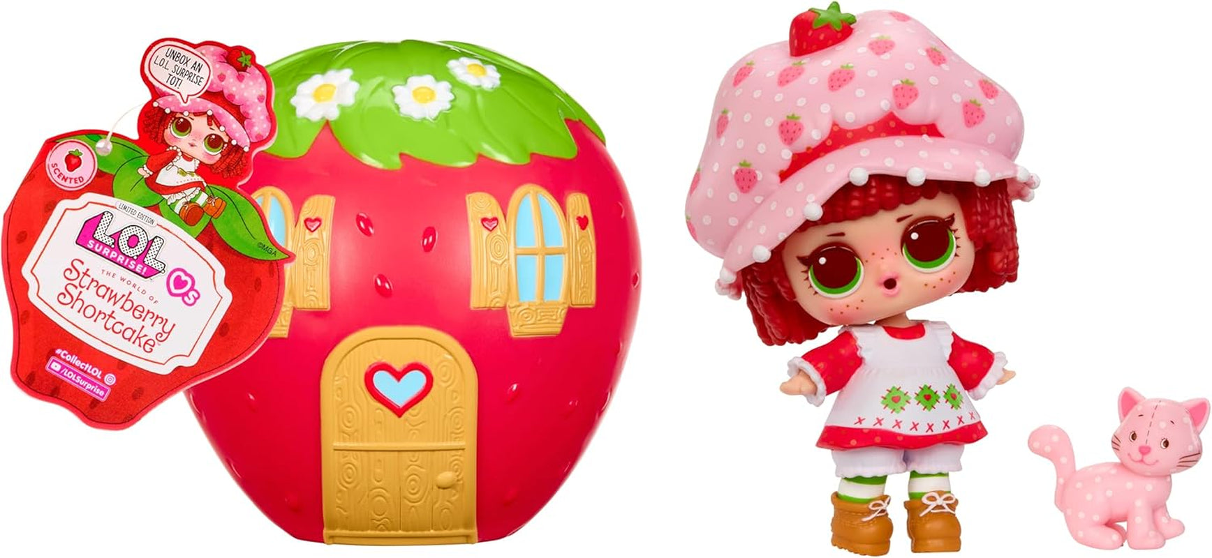 LOL overraskelse! Elsker Strawberry Shortcake Tots - Duftende samlerdukker med 7 overraskelser, kæledyr, mode, sko, hat, legesæt med Strawberry Shortcake Convertible House, i alderen 4+