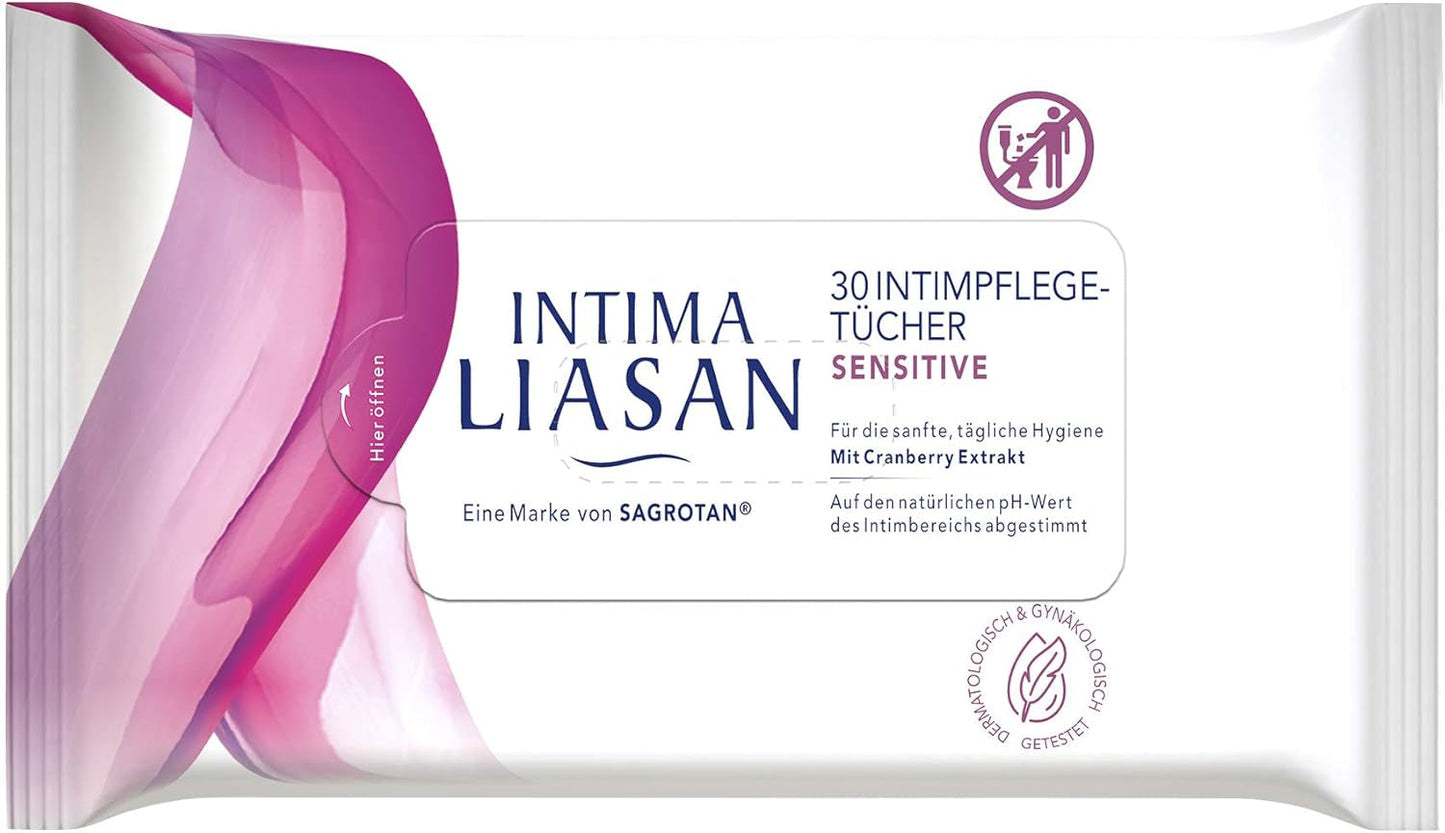 Intima by Sagrotan Sensitive intimplejeservietter, sæbe- og alkoholfri, 30 stk (pakke med 4)