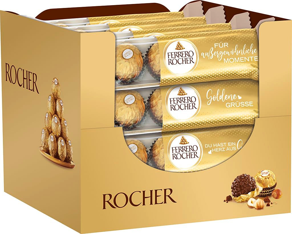 Ferrero Rocher - Sprøde og cremede hasselnøddepraliner - Valentinsdagsgave til ham og hende - 16 pakker med 4 individuelle praliner