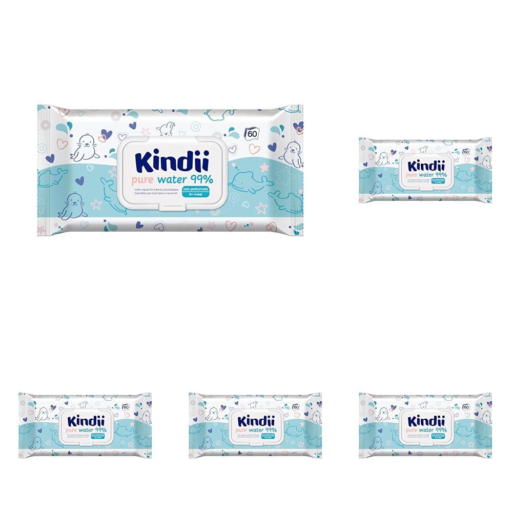 Kindii Natural Balance vådservietter til babyer – (1 x 60 stk.) Vådservietter til babyer og børn – Beskyttende, Aloe Vera, Delikat duft – 60 stk.