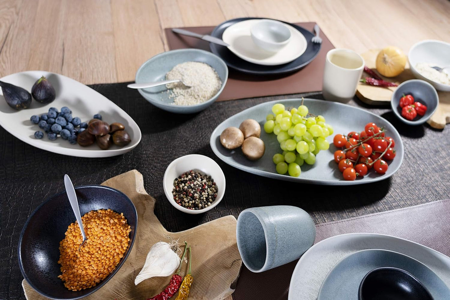CreaTable, 22139, PIETRA-serien, 4-delt servisesæt til 4, tallerkensæt i porcelæn, tåler opvaskemaskine og mikroovn, fremstillet i Europa