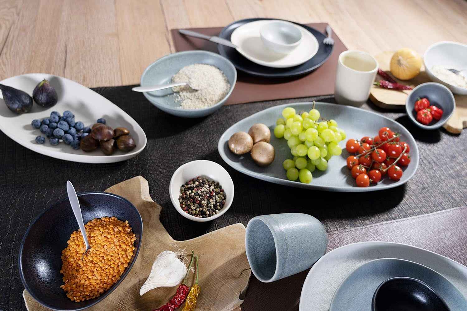 CreaTable, 22139, PIETRA-serien, 4-delt servisesæt til 4, tallerkensæt i porcelæn, tåler opvaskemaskine og mikroovn, fremstillet i Europa