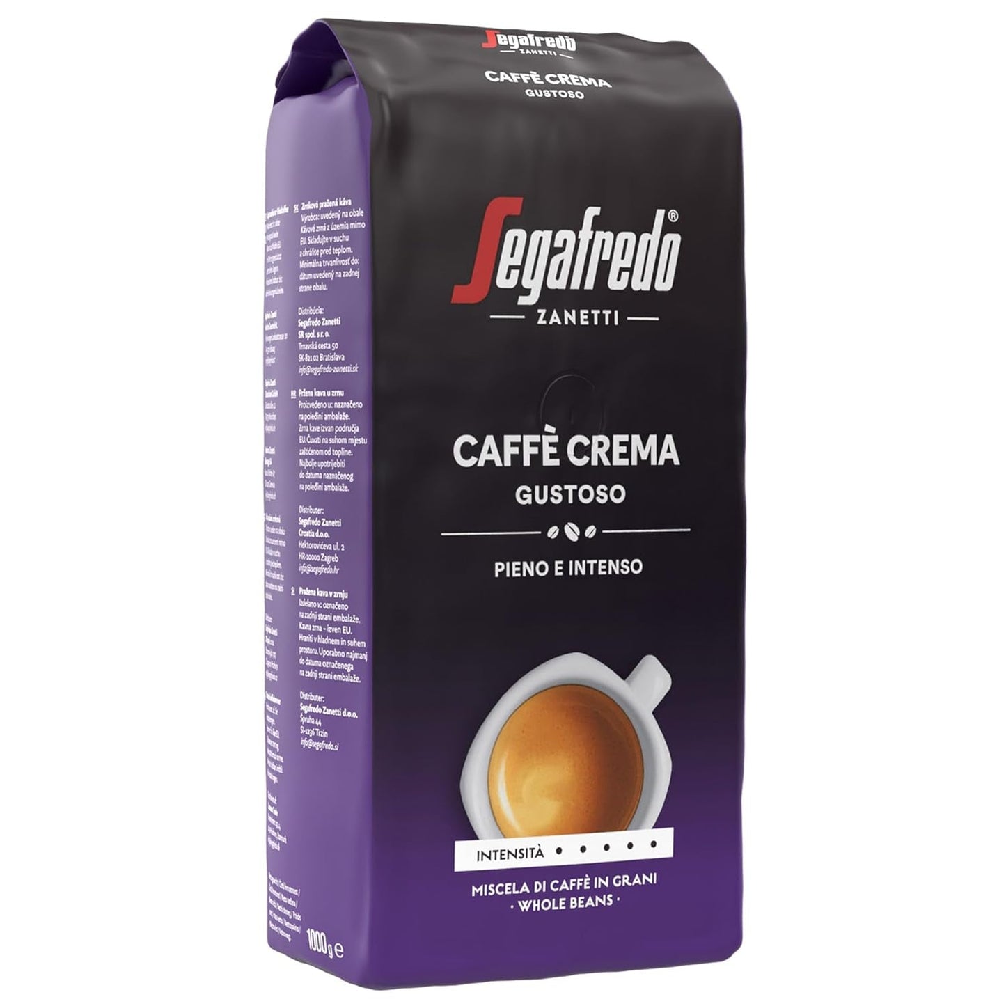 Segafredo Zanetti Caffè Crema Gustoso - Hel bønne (pakke med 1 kg) - Velegnet til Caffè Crema - Lange og mørkristede kaffebønner, fyldig og intens smag (pakke med 2)