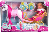Simba Evi Love Princess Ride, prinsessedukke med slæde og vinterhest, prinsessetilbehør, 12 cm, 3+