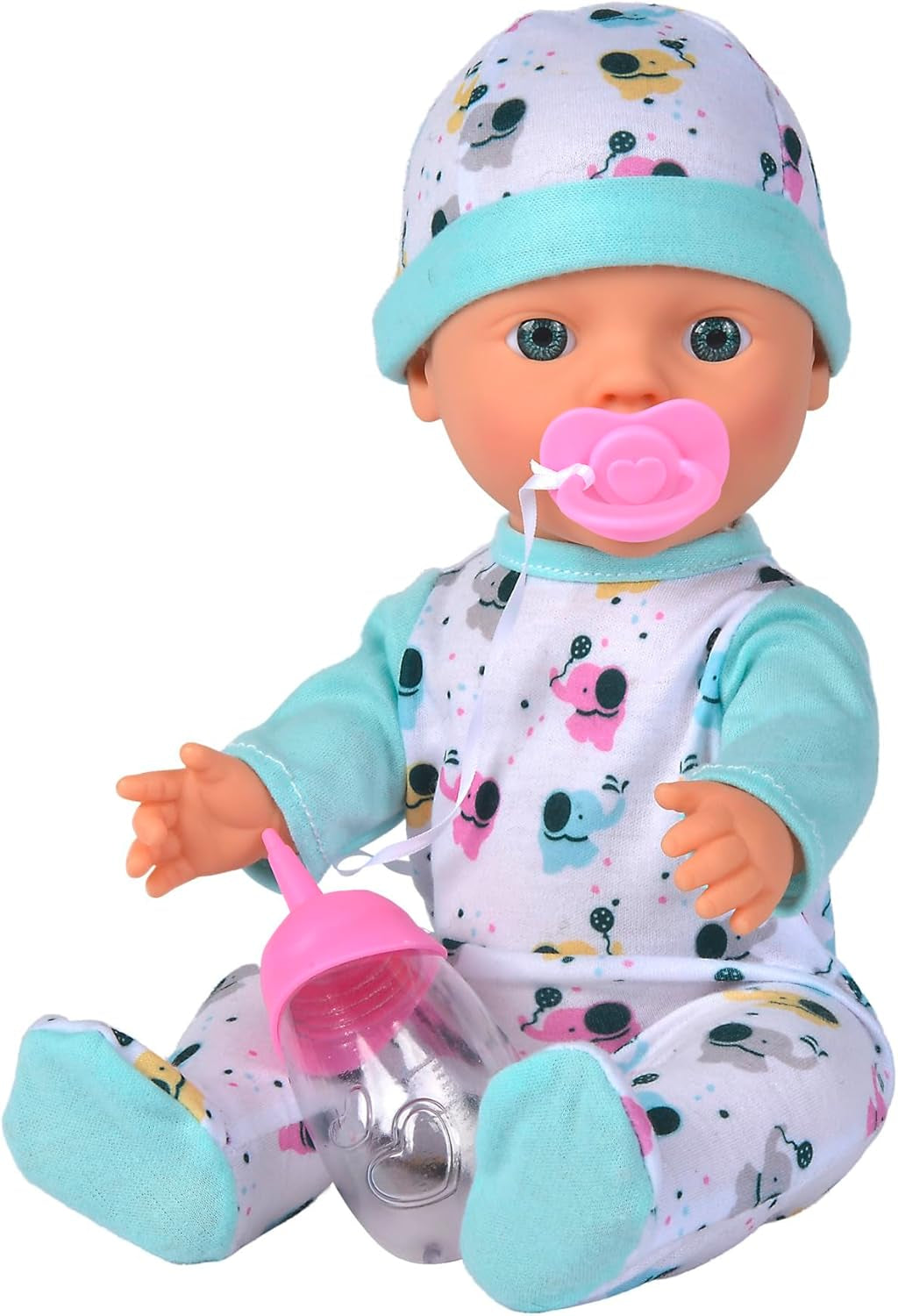 30 cm nyfødt vinylelefant babydukke med drikke- og vandingsfunktion, flaske og sut, 2 år og opefter