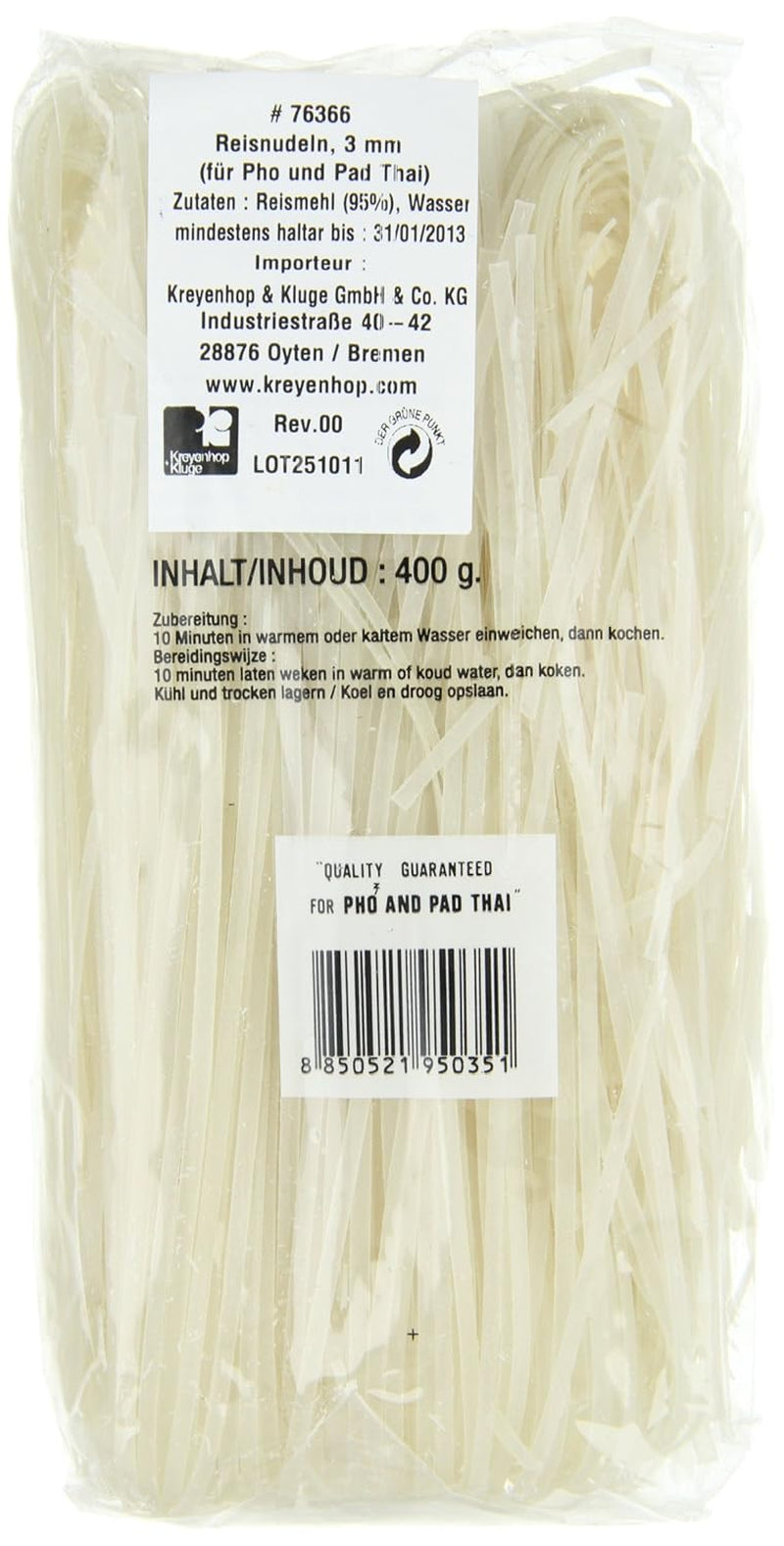 Risnudler - Thai, 3 mm brede risbåndsnudler, lavet af rismel - 17 x 400 g
