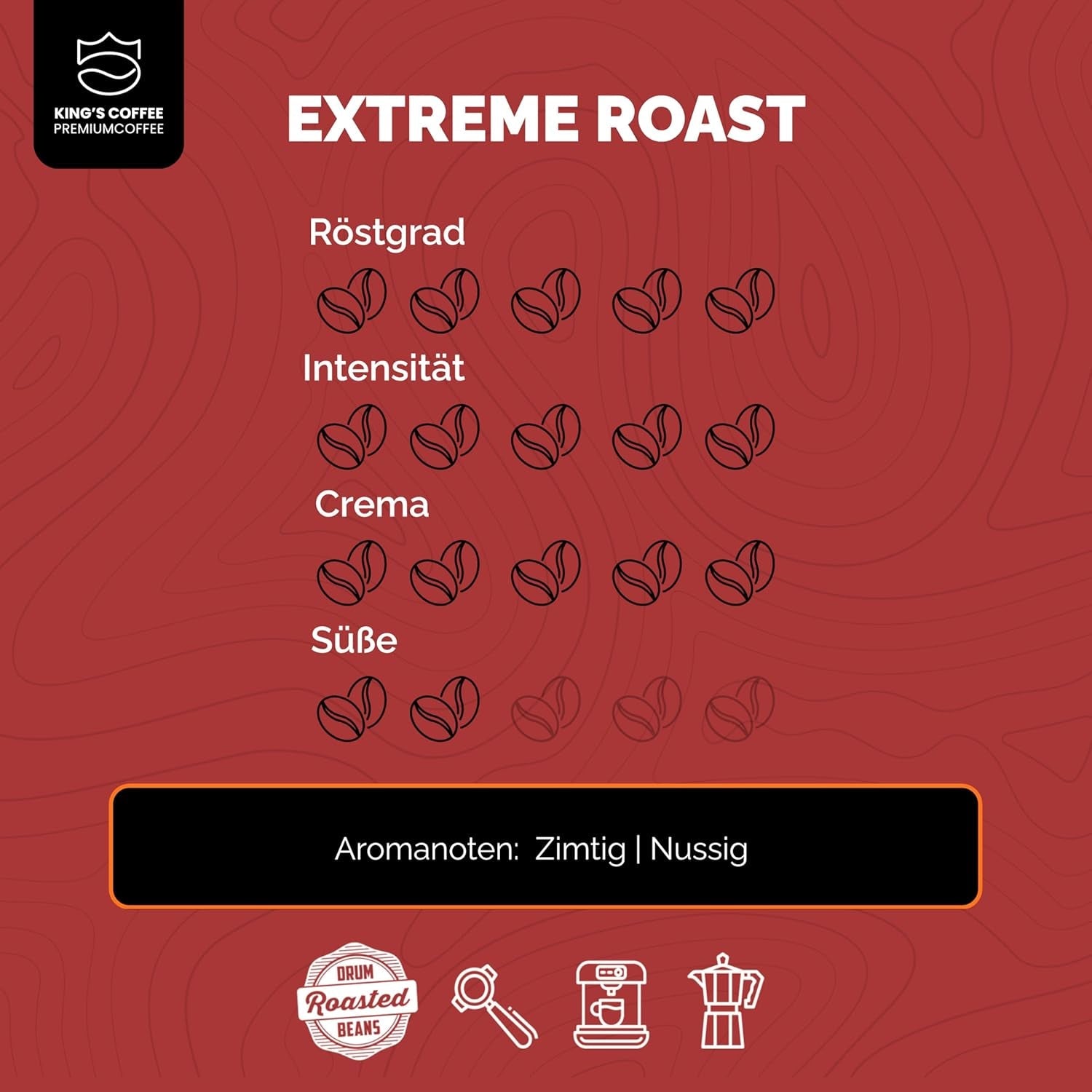KING'S COFFEE - EKSTREM RISTE - Espresso Intenso bønner - meget lav surhedsgrad - lille batch ristning fra Italien - kaffebønner til fuldautomatiske maskiner og portafilter maskiner - 1 kg