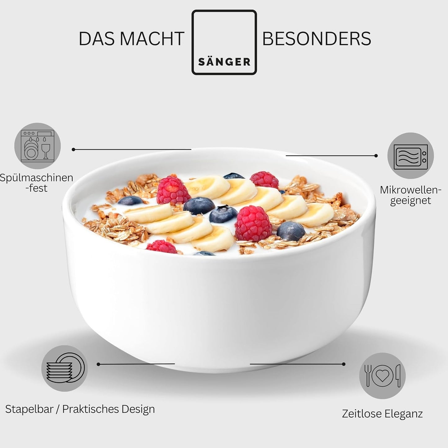 SANGER | Marlo Hvidt Spisestel Sæt 24 Deles Spisestel til 6 med desserttallerkener, middagstallerkener, skåle og kornskåle Porcelæns middagstallerkensæt Spisetøj Moderne Design PREMIUM KOLLEKTION