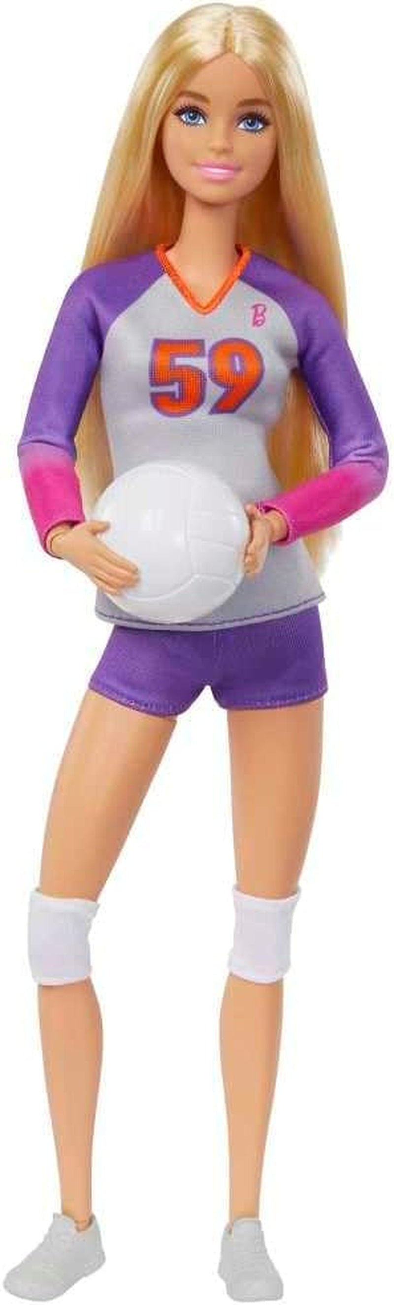 Barbie Made to Move - Volleyballspillerdukke med T-shirt og bold - 22 led til realistisk leg, inkluderer volleyball og sportsudstyr, HKT72