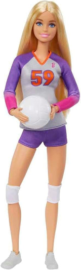 Barbie Made to Move - Volleyballspillerdukke med T-shirt og bold - 22 led til realistisk leg, inkluderer volleyball og sportsudstyr, HKT72