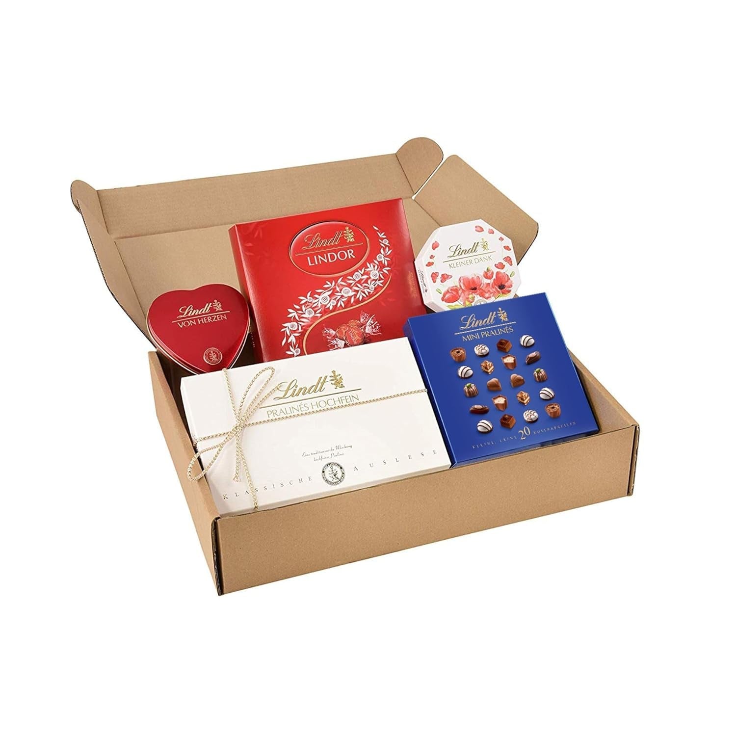 Lindt Chokolade Praline Gavesæt | 477g | 5 æsker Lindt-praliner i varianterne: Exquisite, Mini Praline, LINDOR Gift, Small Thank You, From the Heart | Praline gave | Chokolade gave