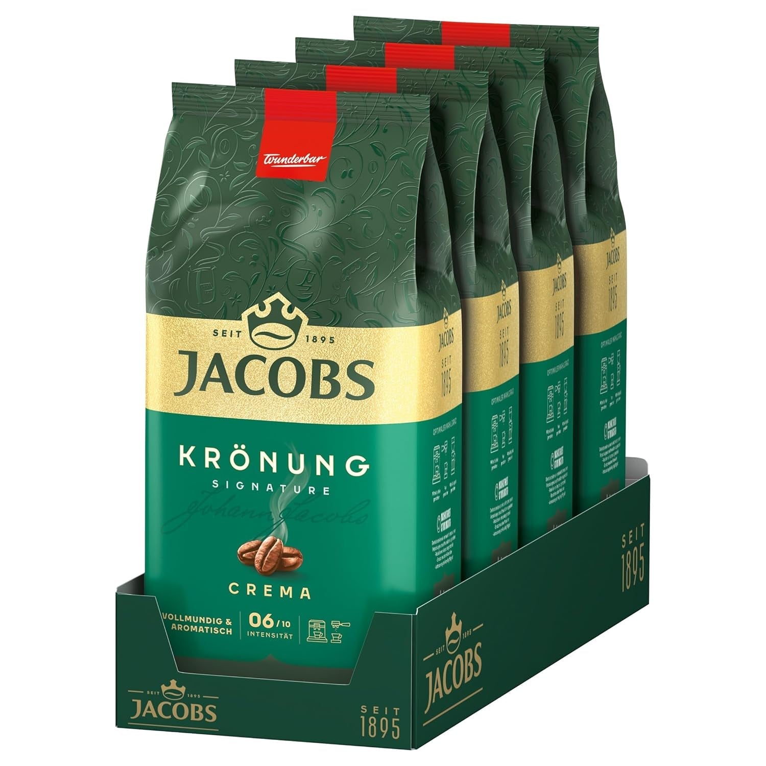 Jacobs Krönung fløde, hele bønnekaffe, pakke med 4 (4 x 1000 g)